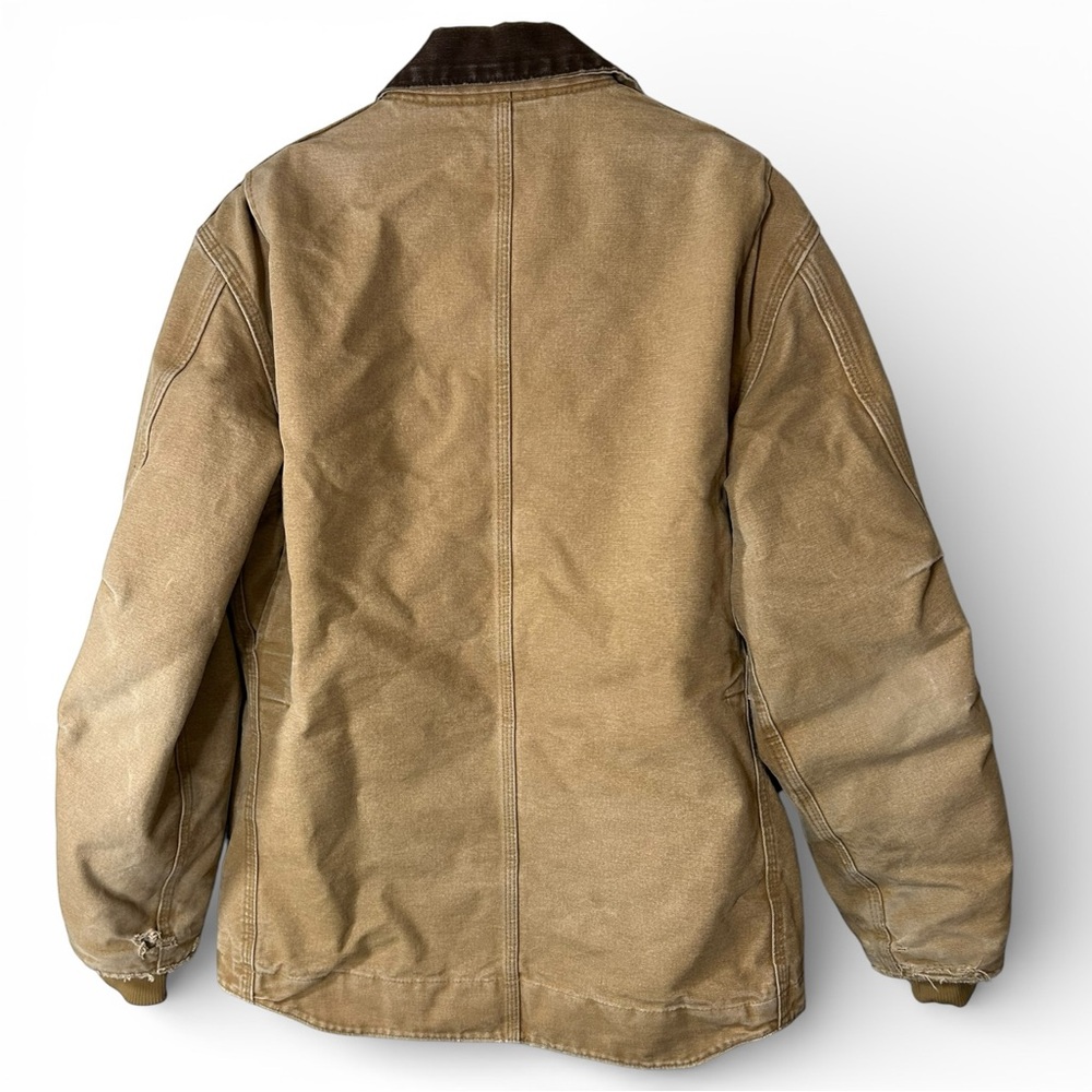 Vintage Carhartt Duck Jacket Sherpa Lined Distressed Workwear Coat L - Picture 4 of 16